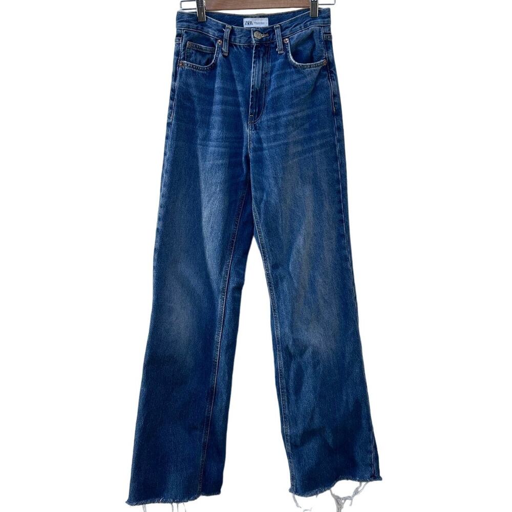 Zara Baggy Raw Hem High Rise Straight Jeans Slouchy 5 Pocket Women's Size 2